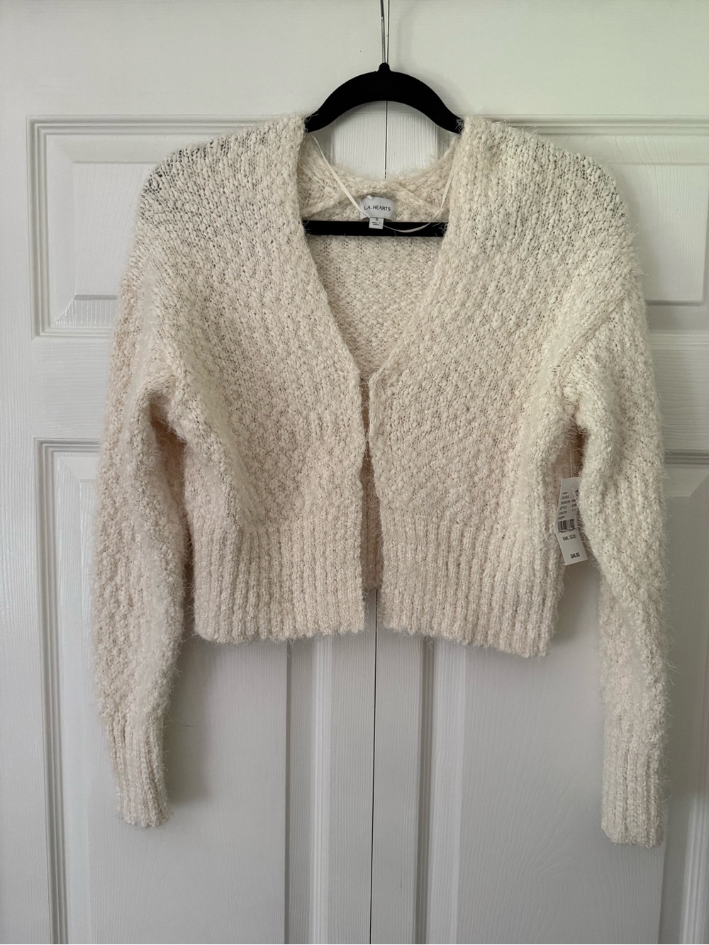 LA HEARTS Cream Textured V-Neck Cropped Cardigan Sweater